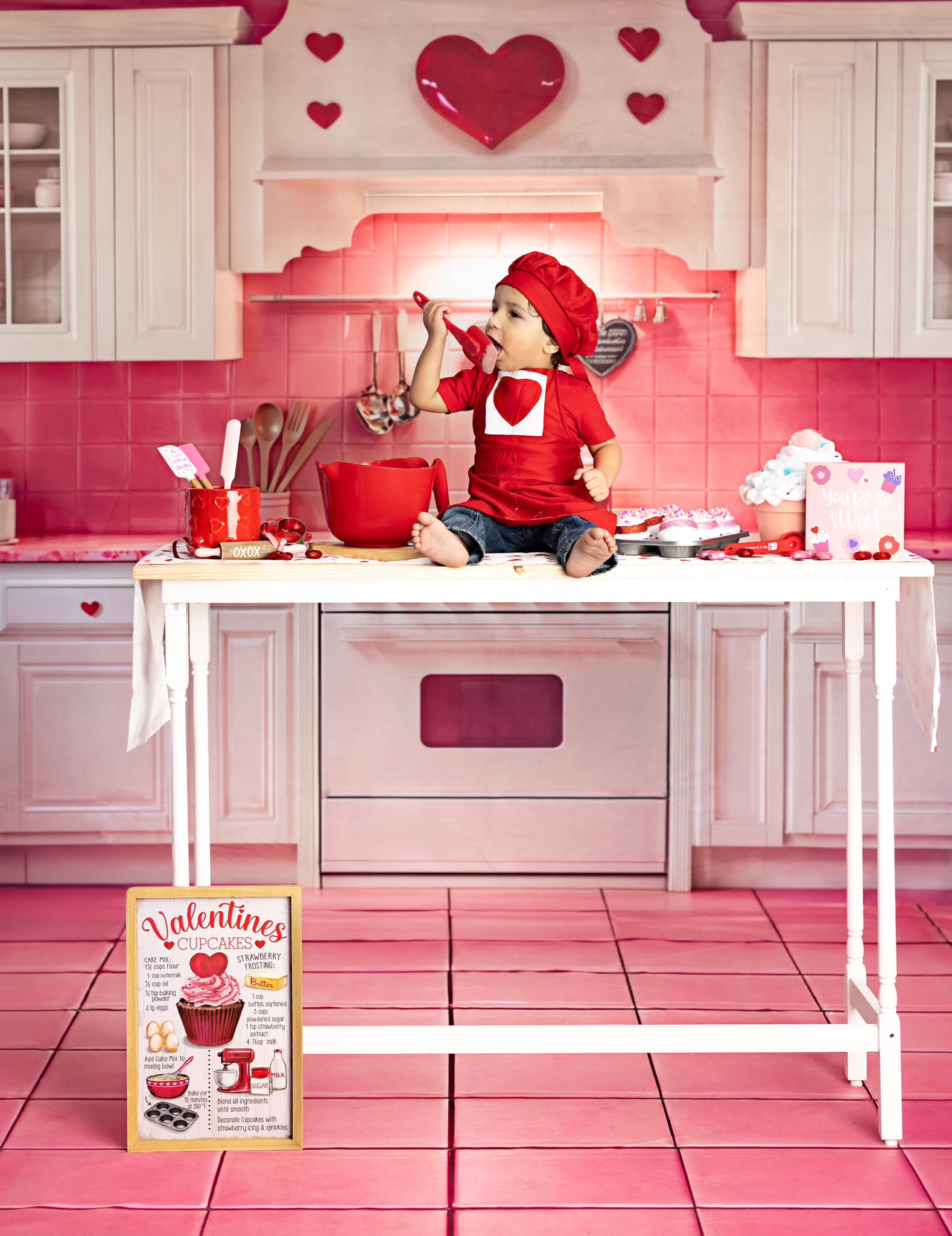 Kate Saint Valentin Rose Cœur Cuisine Armoires Toile de fond conçue par Emetselch - Kate Backdrop FR