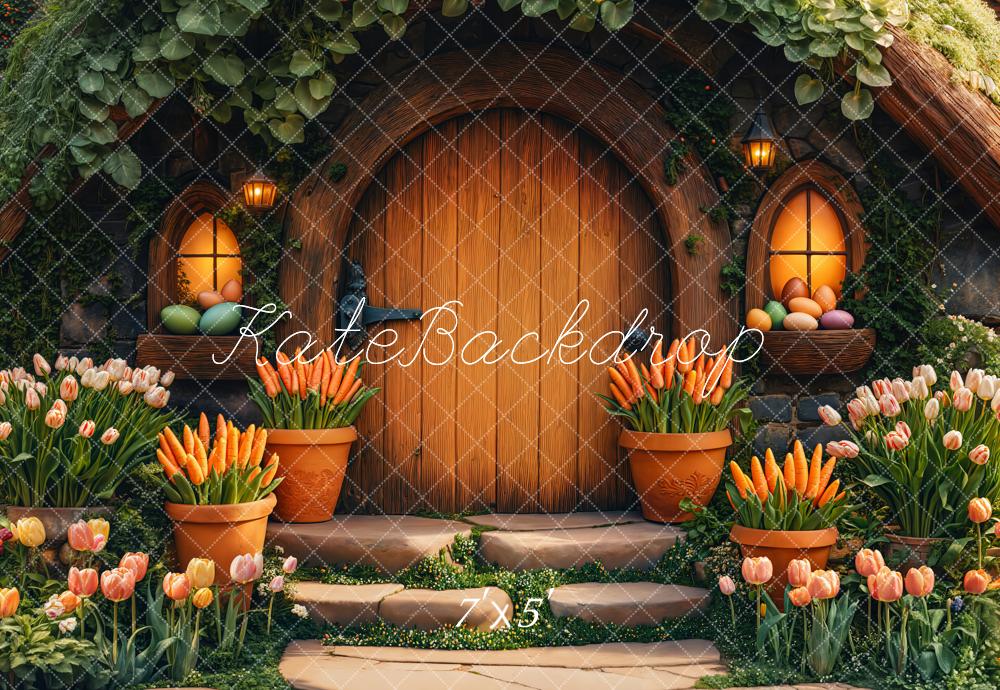 Kate Pâques Maison en Bois Tulipes Carottes Toile de fond conçue par Emetselch - Kate Backdrop FR