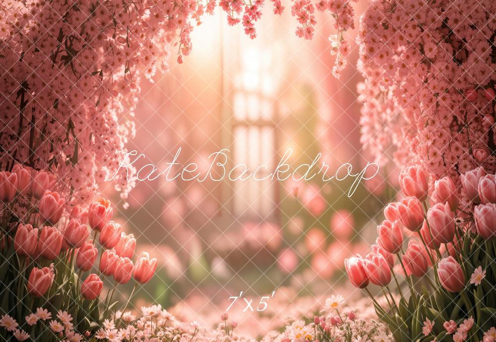 Kate Printemps Tulipe Fleurs Jardin Rose Toile de fond conçue par Emetselch - Kate Backdrop FR