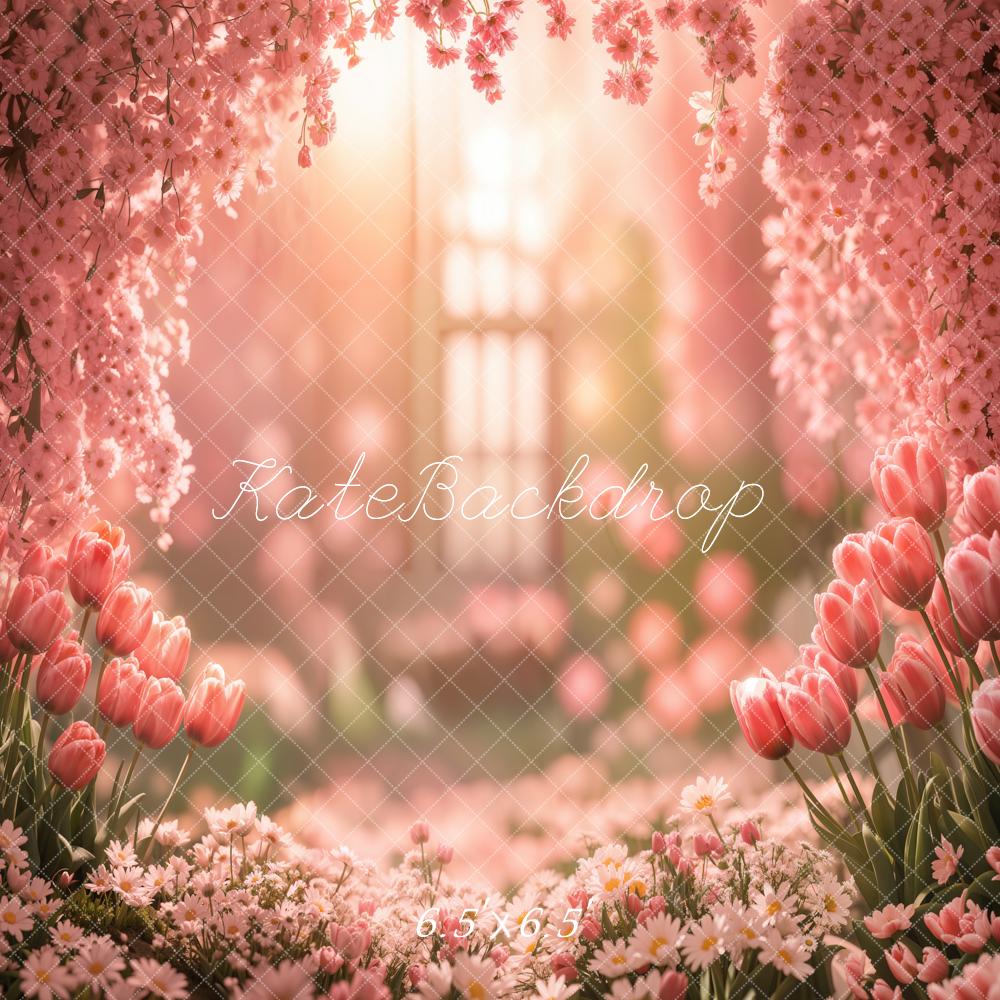 Kate Printemps Tulipe Fleurs Jardin Rose Toile de fond conçue par Emetselch - Kate Backdrop FR