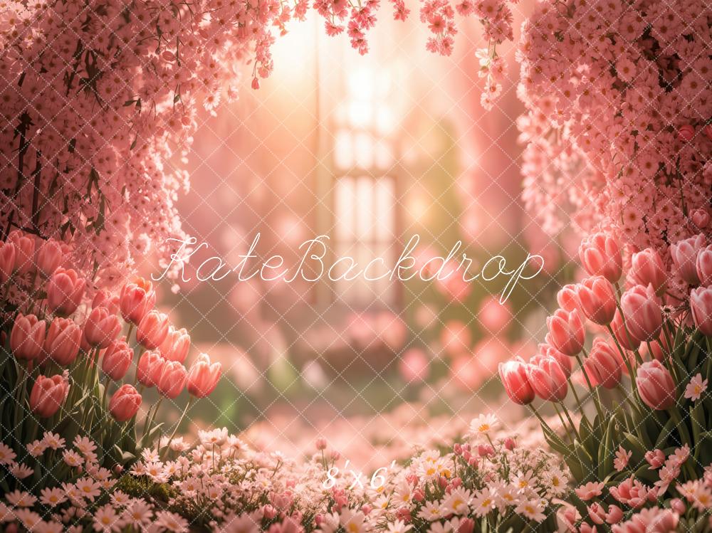 Kate Printemps Tulipe Fleurs Jardin Rose Toile de fond conçue par Emetselch - Kate Backdrop FR