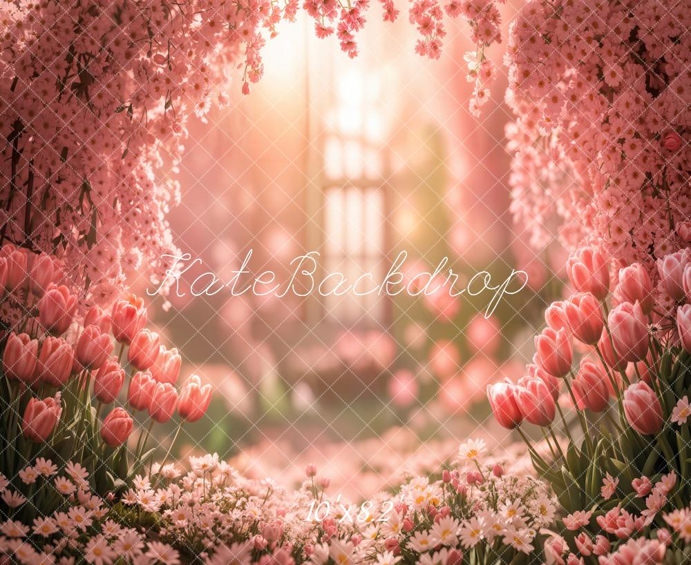 Kate Printemps Tulipe Fleurs Jardin Rose Toile de fond conçue par Emetselch - Kate Backdrop FR
