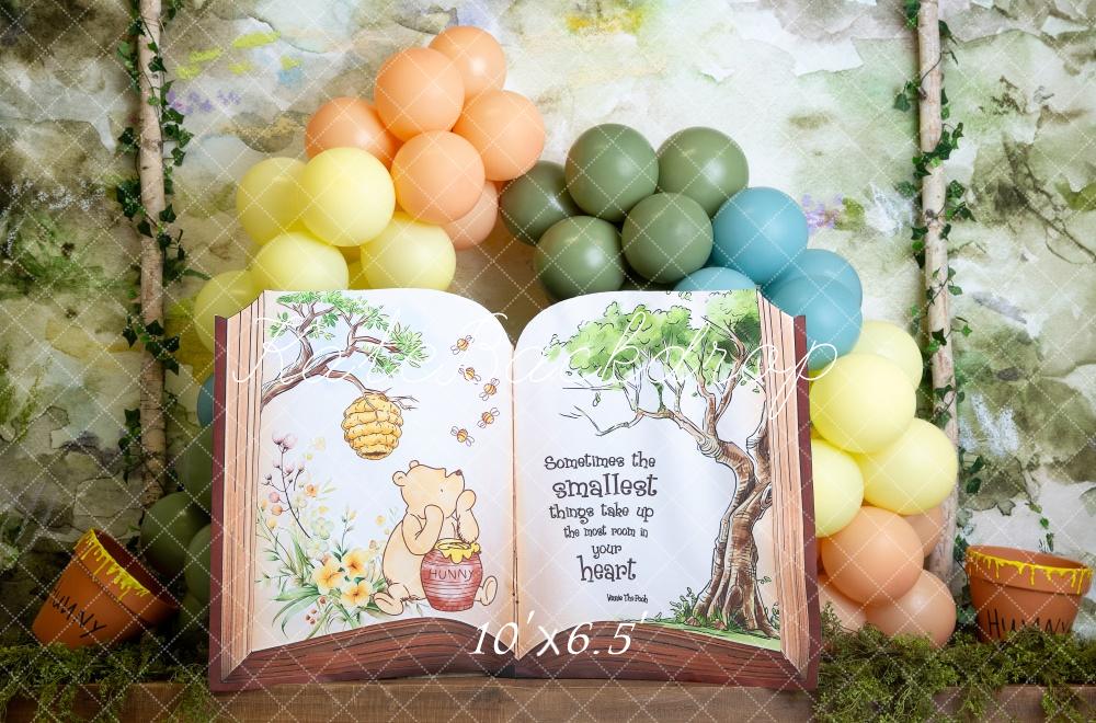 PROMO Kate Livre d'histoire Ballons Forêt Anniversaire Toile de fond conçue par Megan Leigh - Kate Backdrop FR