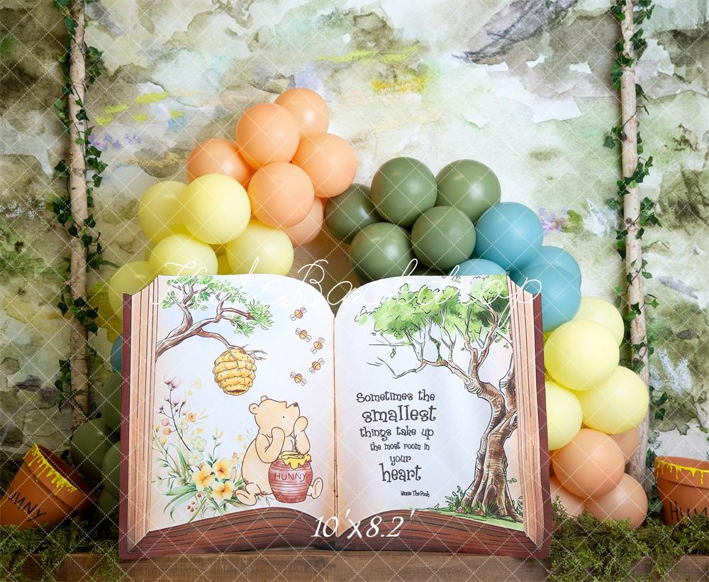 PROMO Kate Livre d'histoire Ballons Forêt Anniversaire Toile de fond conçue par Megan Leigh - Kate Backdrop FR