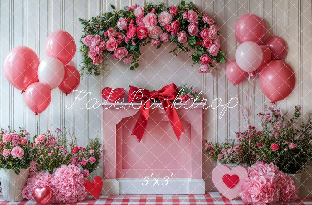 Kate Saint Valentin Rose Ballons Fleurs Toile de fond conçue par Emetselch - Kate Backdrop FR