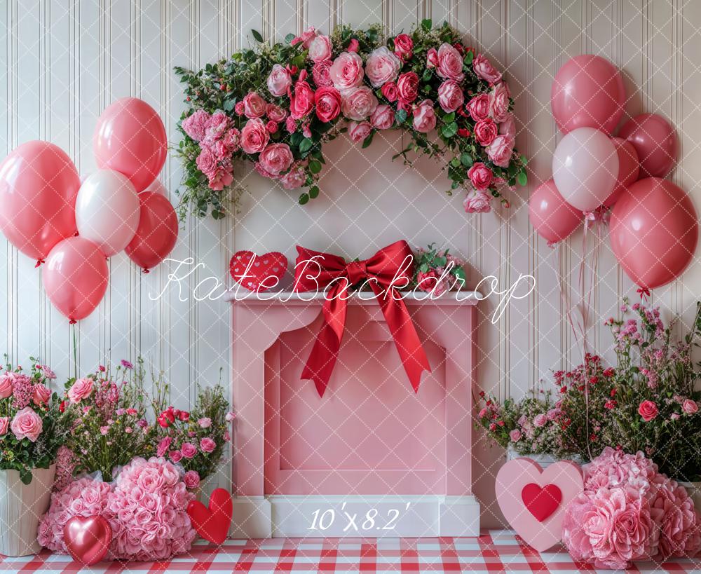 Kate Saint Valentin Rose Ballons Fleurs Toile de fond conçue par Emetselch - Kate Backdrop FR