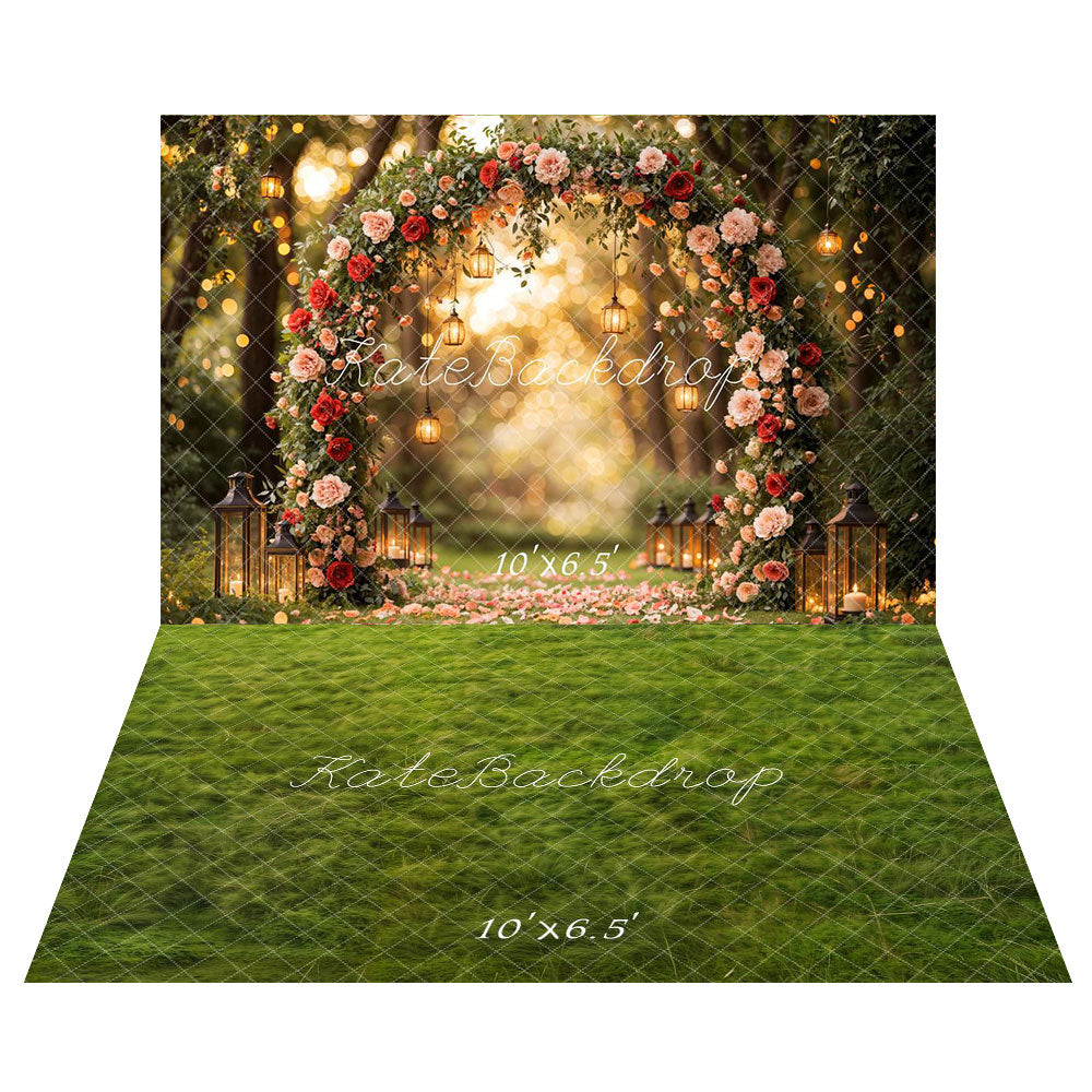 Kate Saint Valentin Arche de Fleurs Mariage Toile de fond+Printemps Herbe Vert Sol Toile de fond - Kate Backdrop FR