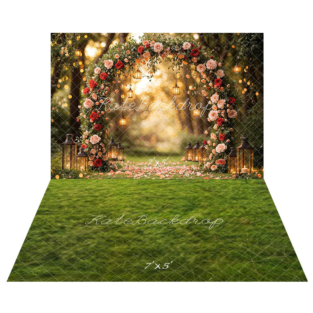 Kate Saint Valentin Arche de Fleurs Mariage Toile de fond+Printemps Herbe Vert Sol Toile de fond - Kate Backdrop FR