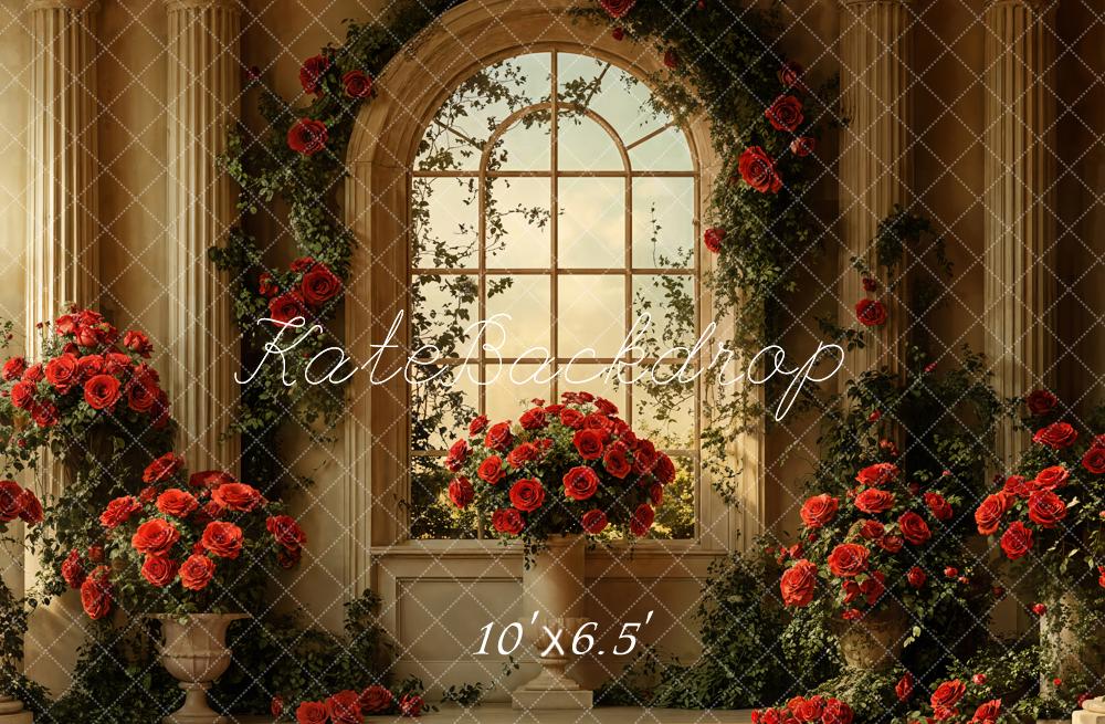Kate Saint Valentin Vintage Fenêtre Roses Mariage Toile de fond conçue par Emetselch - Kate Backdrop FR