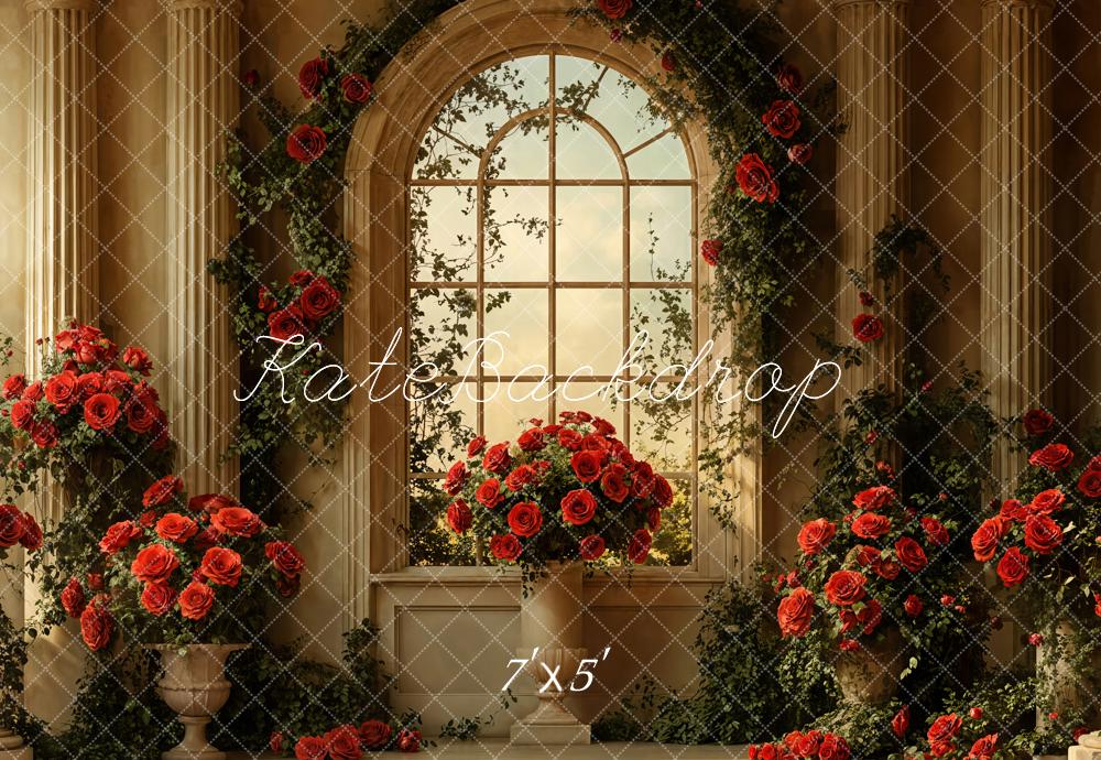 Kate Saint Valentin Vintage Fenêtre Roses Mariage Toile de fond conçue par Emetselch - Kate Backdrop FR