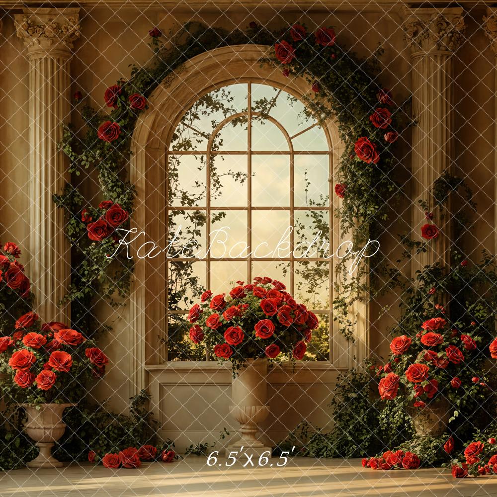 Kate Saint Valentin Vintage Fenêtre Roses Mariage Toile de fond conçue par Emetselch - Kate Backdrop FR