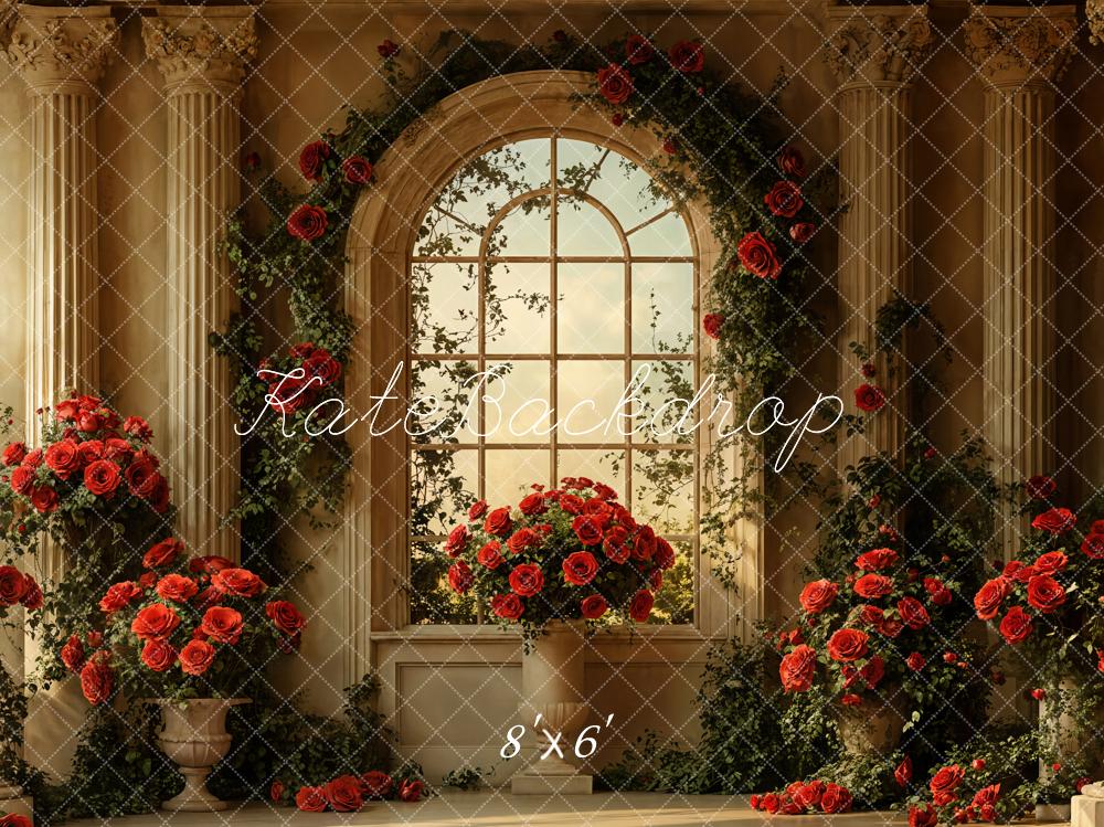 Kate Saint Valentin Vintage Fenêtre Roses Mariage Toile de fond conçue par Emetselch - Kate Backdrop FR