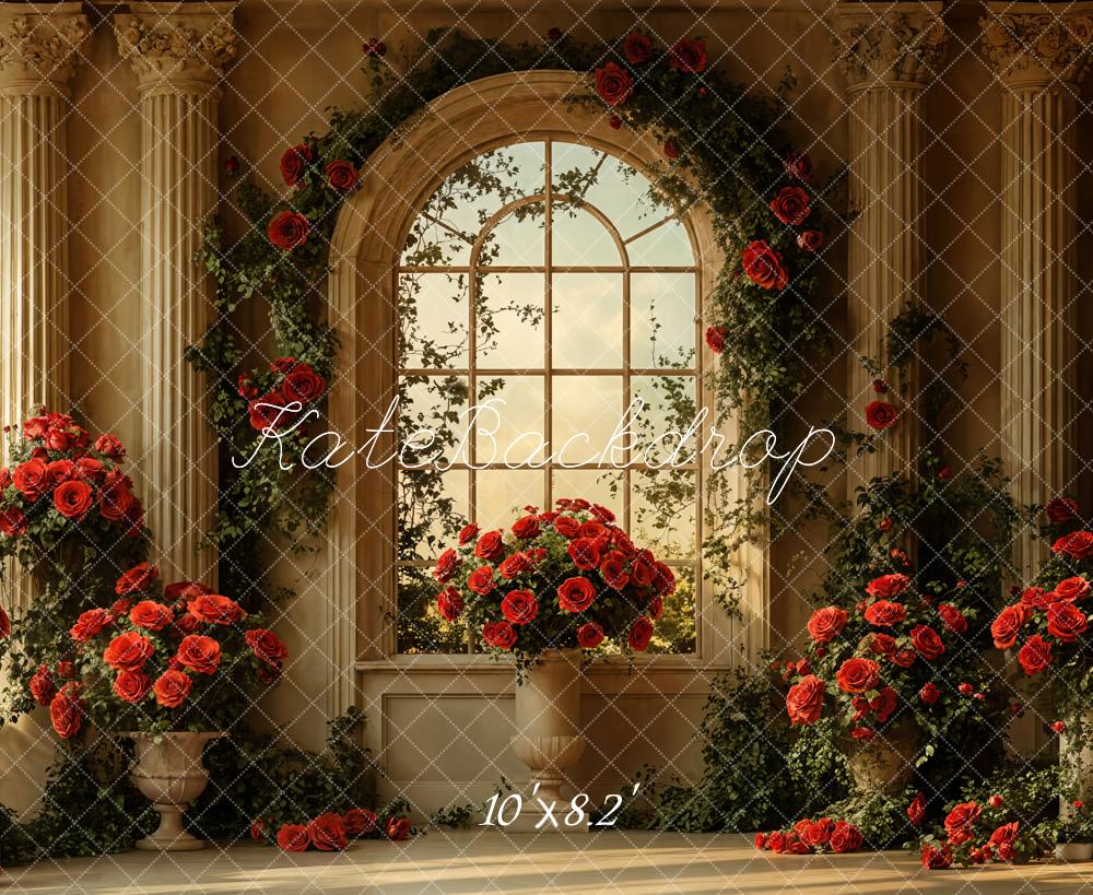 Kate Saint Valentin Vintage Fenêtre Roses Mariage Toile de fond conçue par Emetselch - Kate Backdrop FR