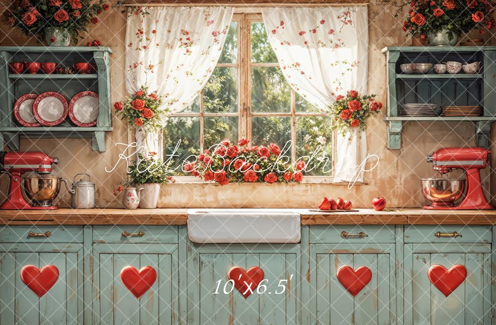 Kate Saint Valentin Rustique Cuisine Fenêtre Toile de fond conçue par GQ - Kate Backdrop FR