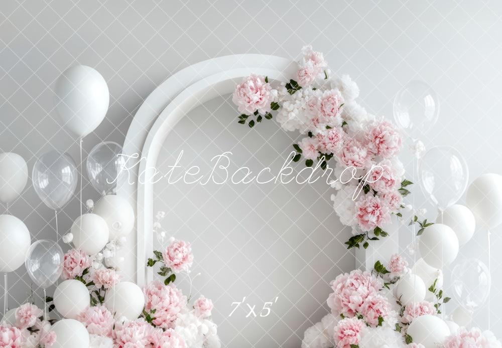 Kate Printemps Fleurs Arche Blanc Ballons Toile de fond conçue par Lidia Redekopp - Kate Backdrop FR