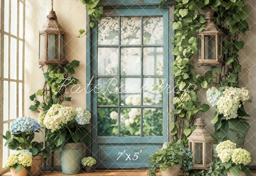 Kate Printemps Fleur Fenêtre Porte Hortensias Toile de fond conçue par Emetselch - Kate Backdrop FR