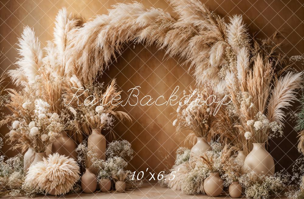PROMO Kate Boho Arche Herbe de la pampa Marron Toile de fond conçue par Emetselch - Kate Backdrop FR