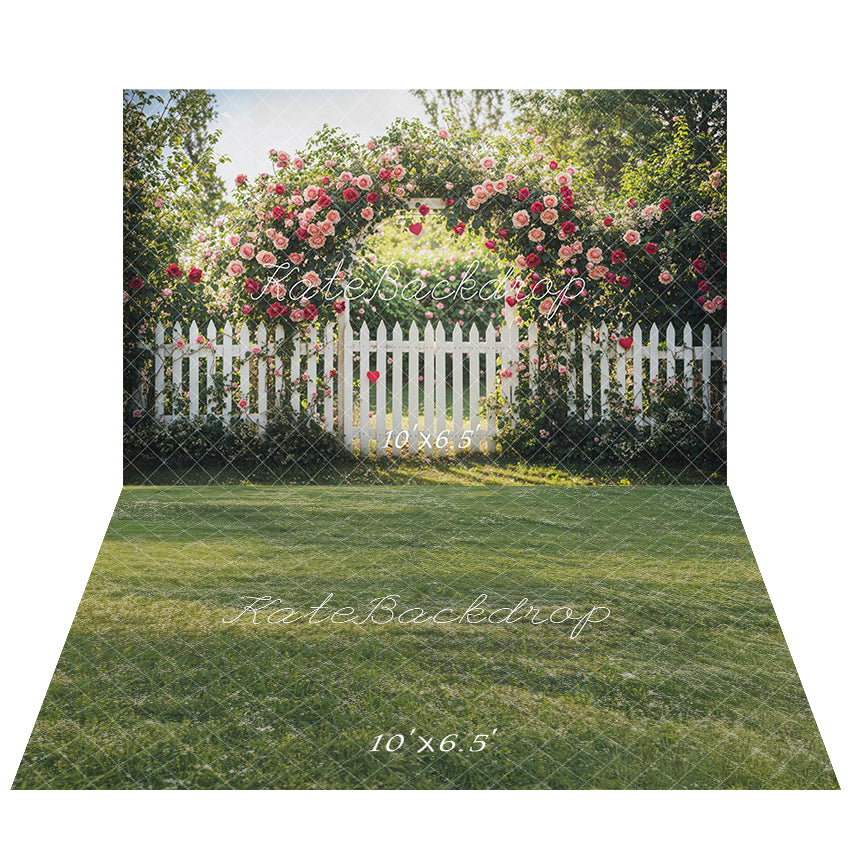 Kate Saint Valentin Arche Fleurs Jardin Clôture Toile de fond+Vert Herbe Soleil Sol Toile de fond - Kate Backdrop FR