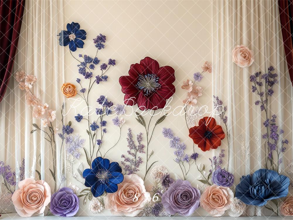Kate Fleurs Rideau Mur Blanc Toile de fond conçue par Mini MakeBelieve - Kate Backdrop FR