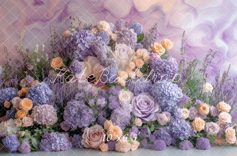 Kate Printemps Fleurs Pastel Violet Toile de fond conçue par Mini MakeBelieve - Kate Backdrop FR