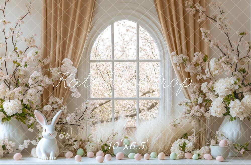 Kate Pâques Lapin Fleurs Fenêtre Blanc Toile de fond conçue par Mini MakeBelieve - Kate Backdrop FR