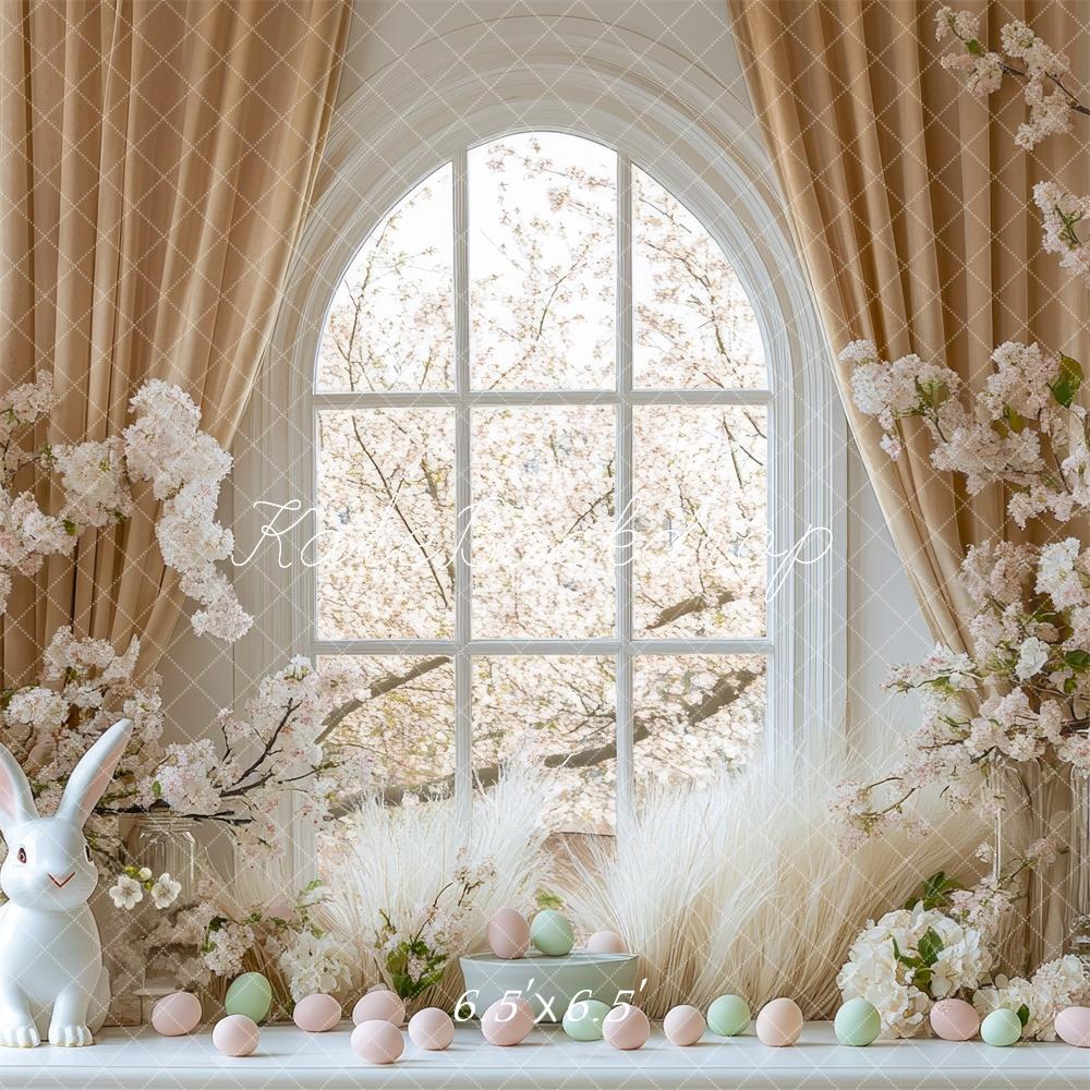 Kate Pâques Lapin Fleurs Fenêtre Blanc Toile de fond conçue par Mini MakeBelieve - Kate Backdrop FR