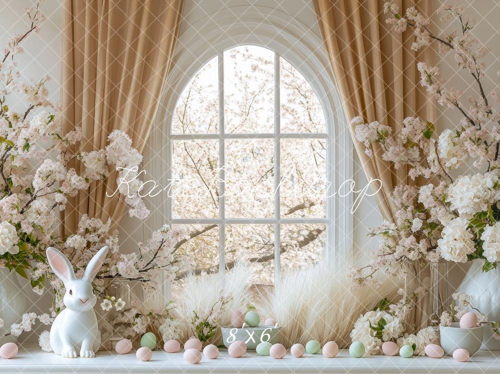 Kate Pâques Lapin Fleurs Fenêtre Blanc Toile de fond conçue par Mini MakeBelieve - Kate Backdrop FR
