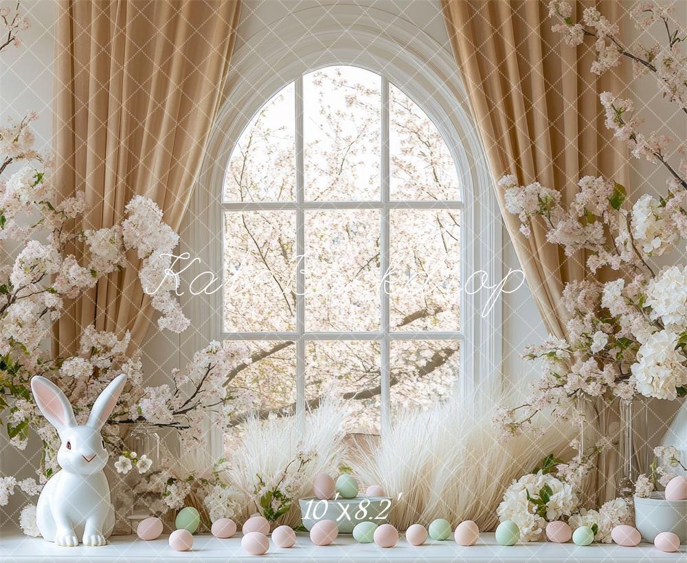 Kate Pâques Lapin Fleurs Fenêtre Blanc Toile de fond conçue par Mini MakeBelieve - Kate Backdrop FR