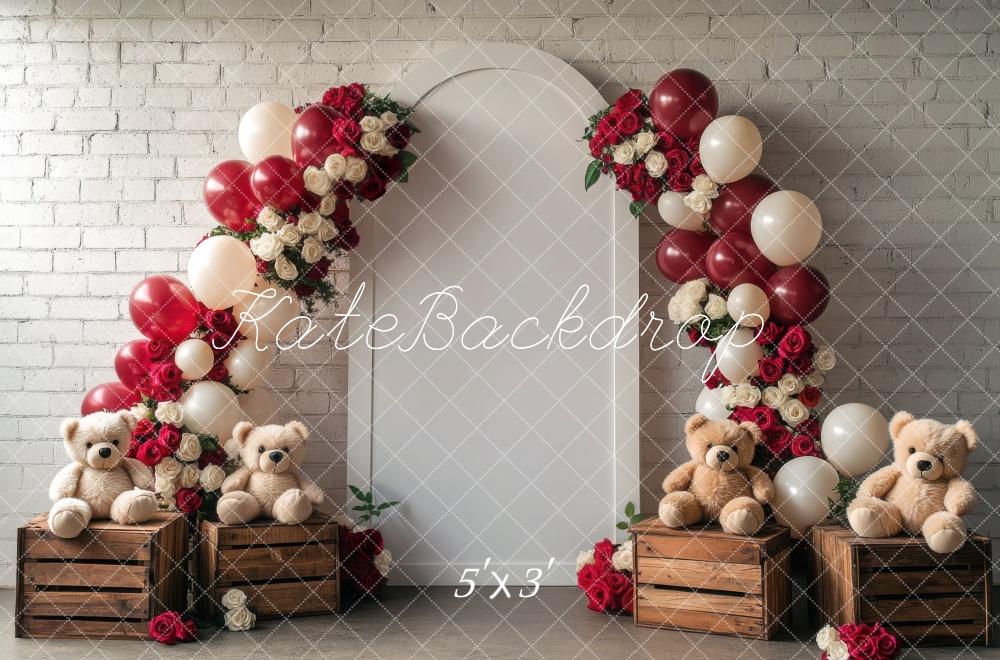 Kate Saint Valentin Ballon Ours en peluche Arche Toile de fond conçue par Mini MakeBelieve - Kate Backdrop FR