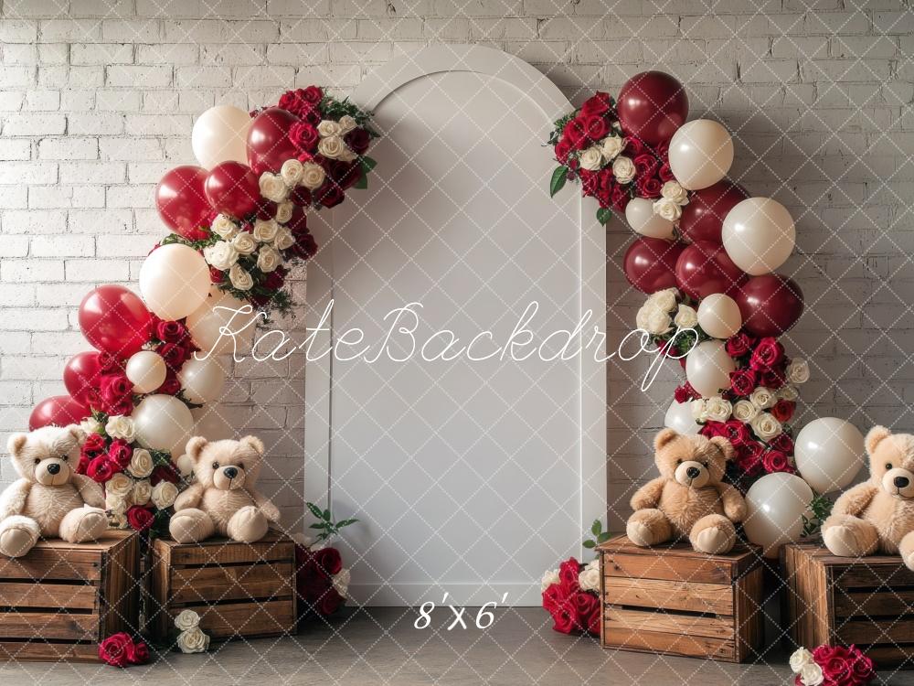 Kate Saint Valentin Ballon Ours en peluche Arche Toile de fond conçue par Mini MakeBelieve - Kate Backdrop FR
