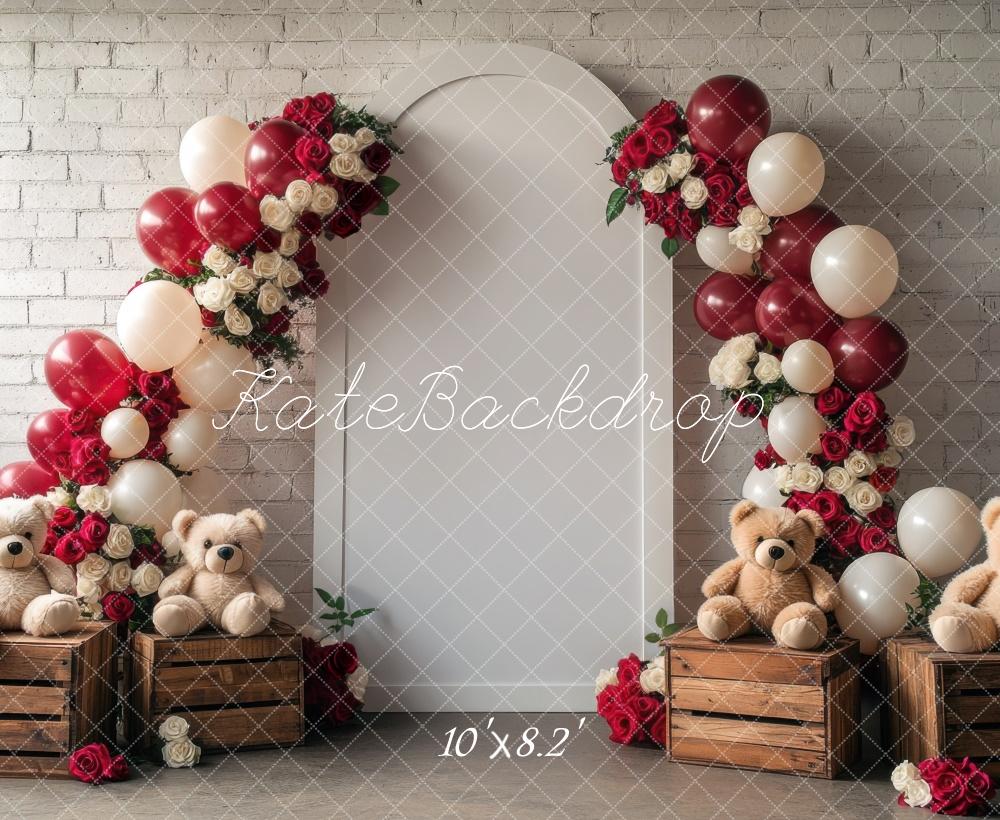 Kate Saint Valentin Ballon Ours en peluche Arche Toile de fond conçue par Mini MakeBelieve - Kate Backdrop FR