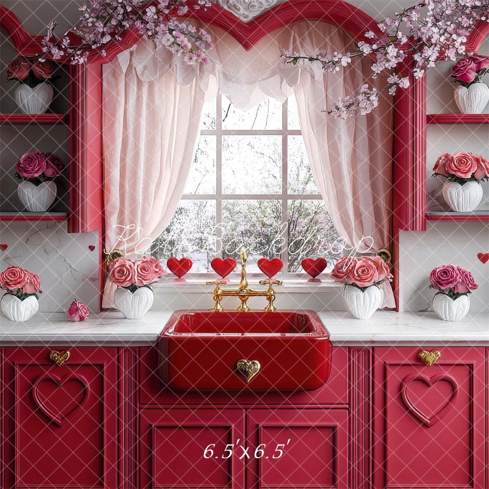 Kate Saint Valentin Cuisine Rouge Roses Toile de fond conçue par Mini MakeBelieve - Kate Backdrop FR