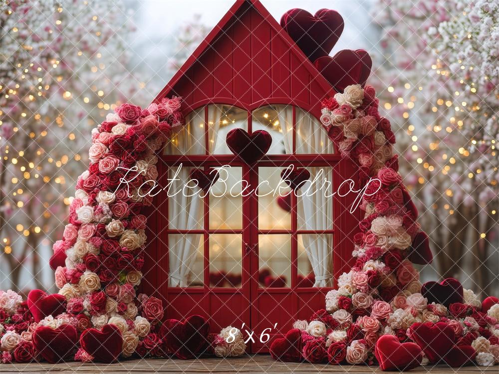 Kate Saint Valentin Serre Roses Rouge Cœur Toile de fond conçue par Mini MakeBelieve - Kate Backdrop FR
