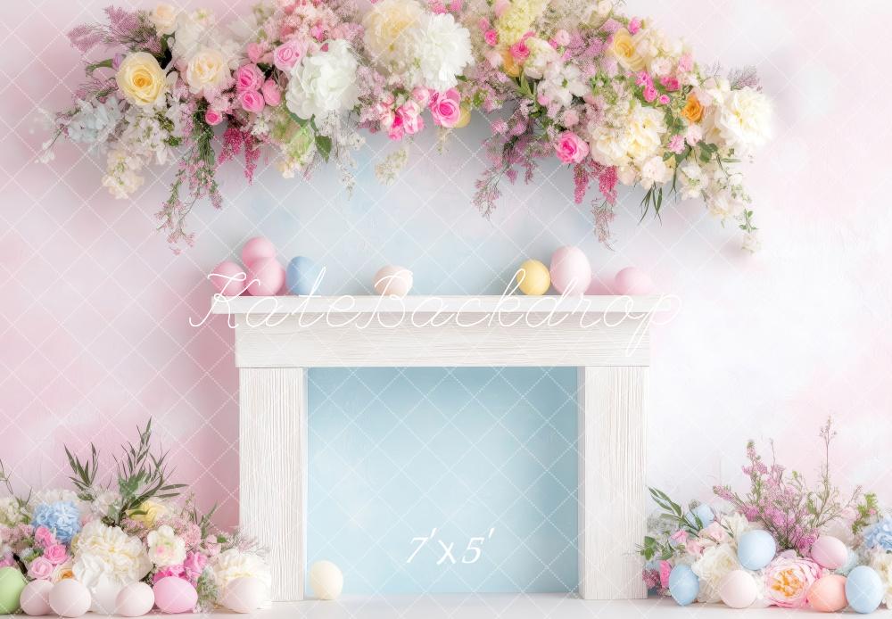 Kate Pâques Cheminée Fleurs Pastel Toile de fond conçue par Patty Robert - Kate Backdrop FR