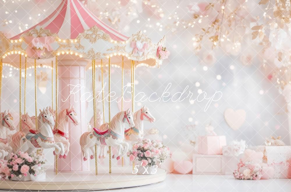Kate Saint-Valentin Carrousel Rose Fleurs Toile de fond conçue par Patty Roberts - Kate Backdrop FR