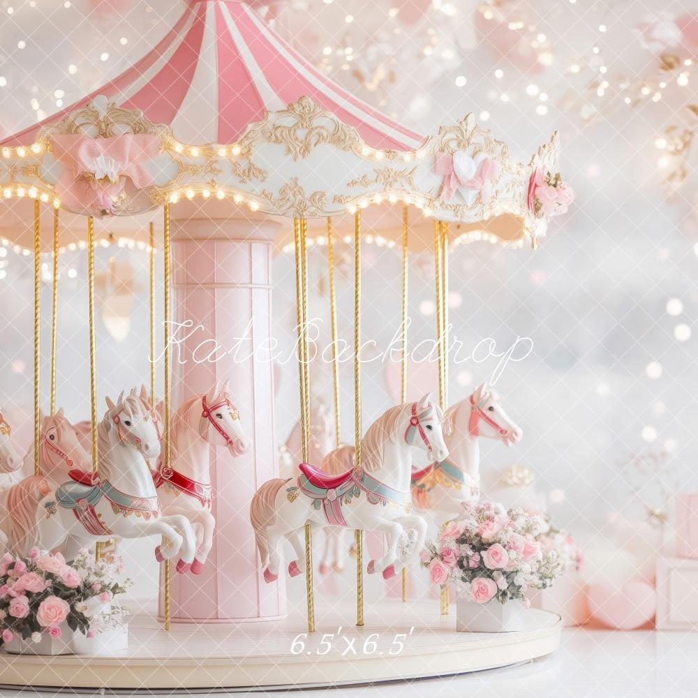 Kate Saint-Valentin Carrousel Rose Fleurs Toile de fond conçue par Patty Roberts - Kate Backdrop FR