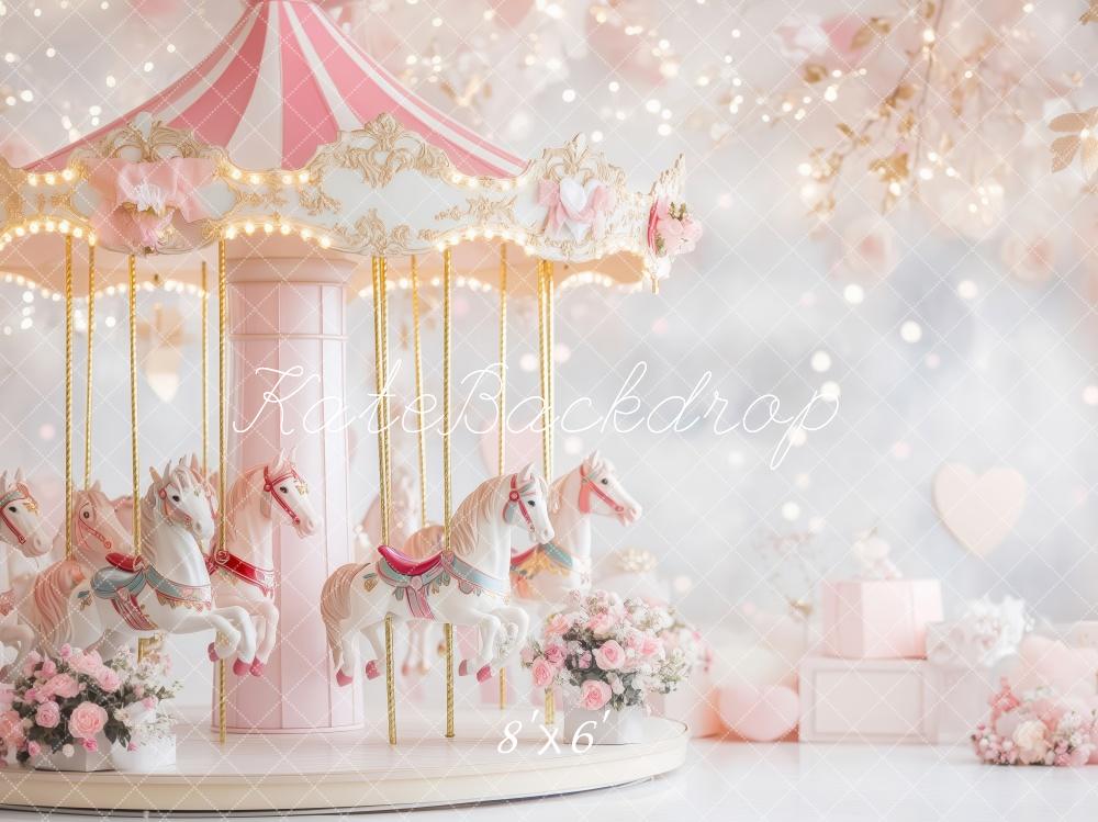 Kate Saint-Valentin Carrousel Rose Fleurs Toile de fond conçue par Patty Roberts - Kate Backdrop FR