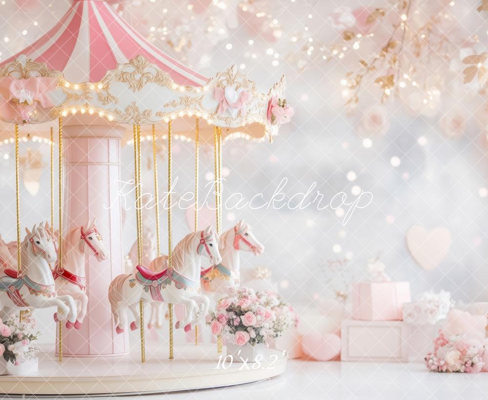 Kate Saint-Valentin Carrousel Rose Fleurs Toile de fond conçue par Patty Roberts - Kate Backdrop FR