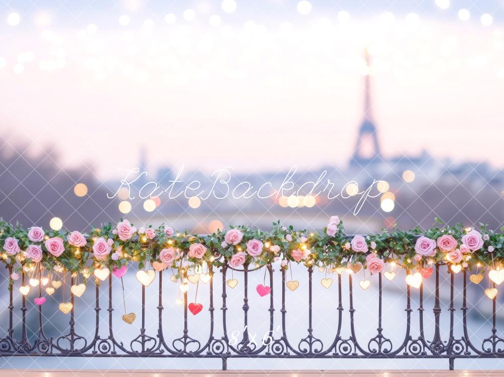 Kate Saint Valentin Romantique Paris Fleurs Bokeh Toile de fond conçue par Patty Robert - Kate Backdrop FR