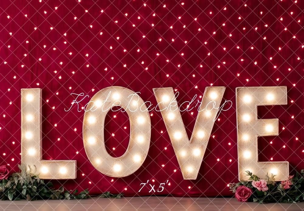 Kate Saint Valentin LOVE Lumières Mur Rouge Toile de fond conçue par Patty Robert - Kate Backdrop FR