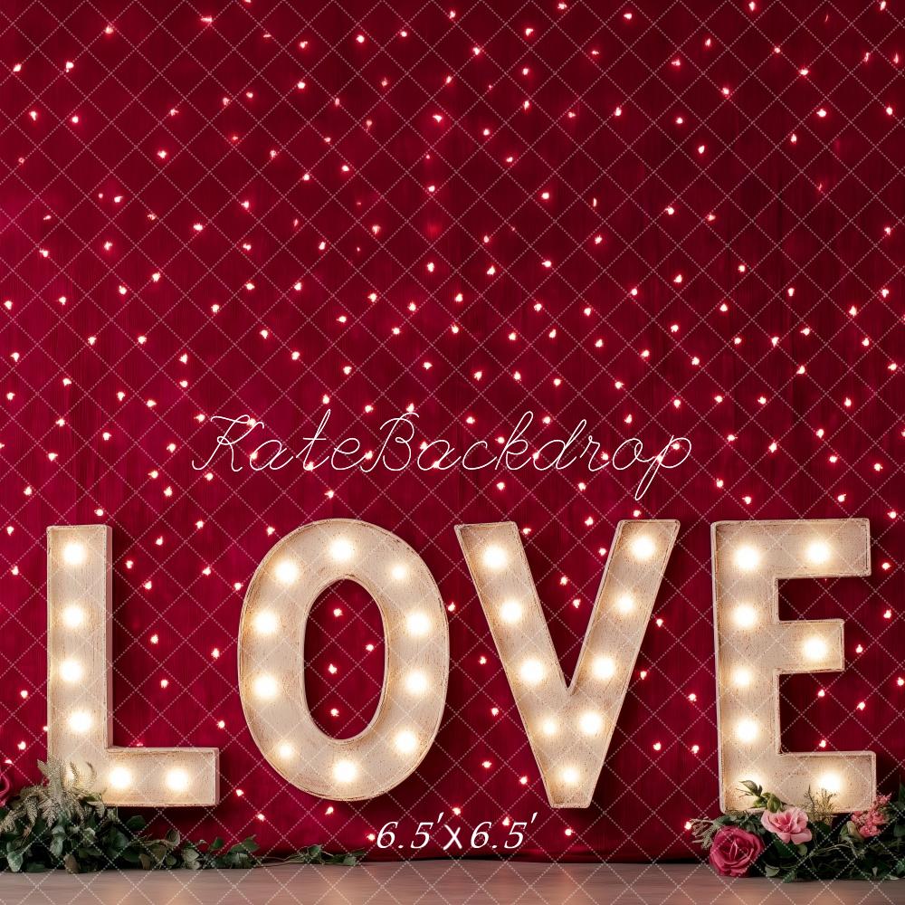 Kate Saint Valentin LOVE Lumières Mur Rouge Toile de fond conçue par Patty Robert - Kate Backdrop FR