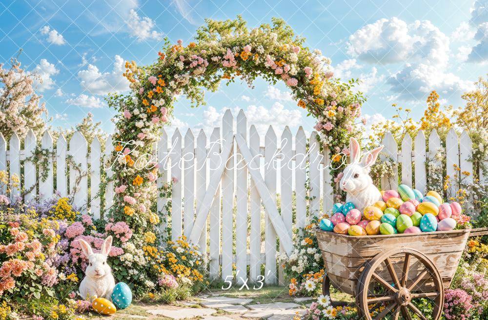 Kate Pâques Lapin Arche de Fleurs Clôture Toile de fond conçue par Emetselch - Kate Backdrop FR
