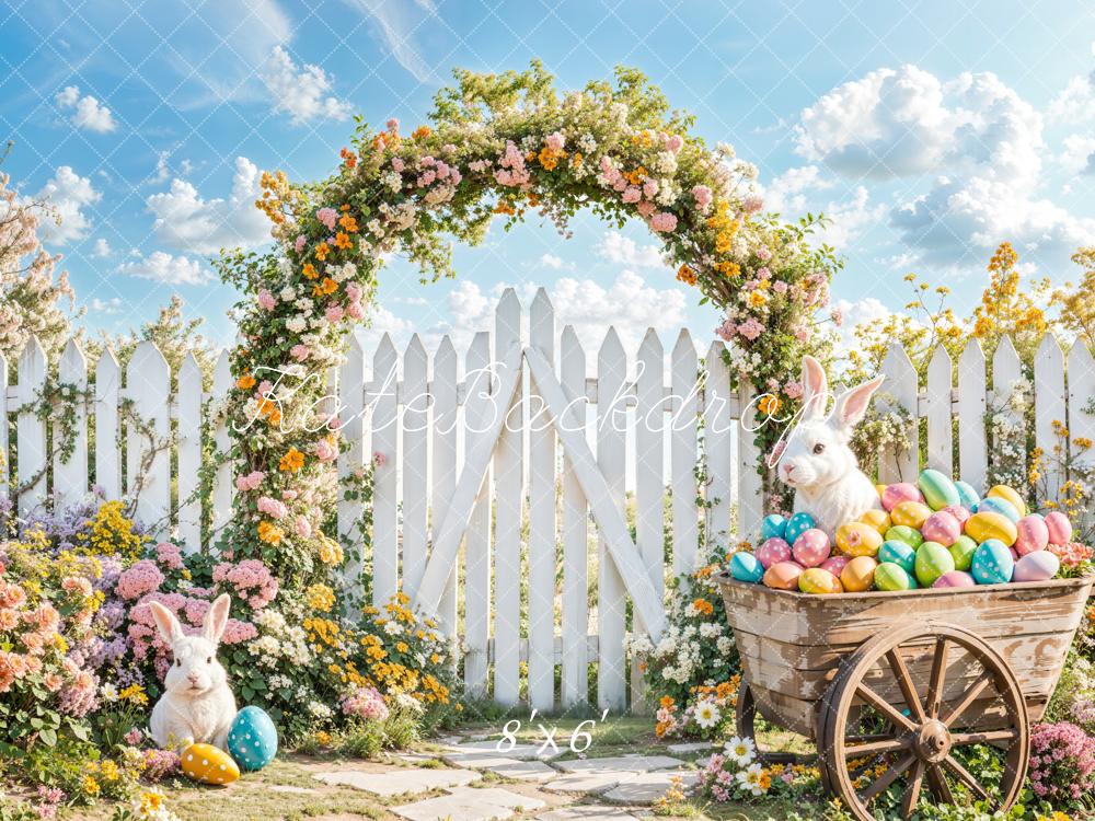 Kate Pâques Lapin Arche de Fleurs Clôture Toile de fond conçue par Emetselch - Kate Backdrop FR