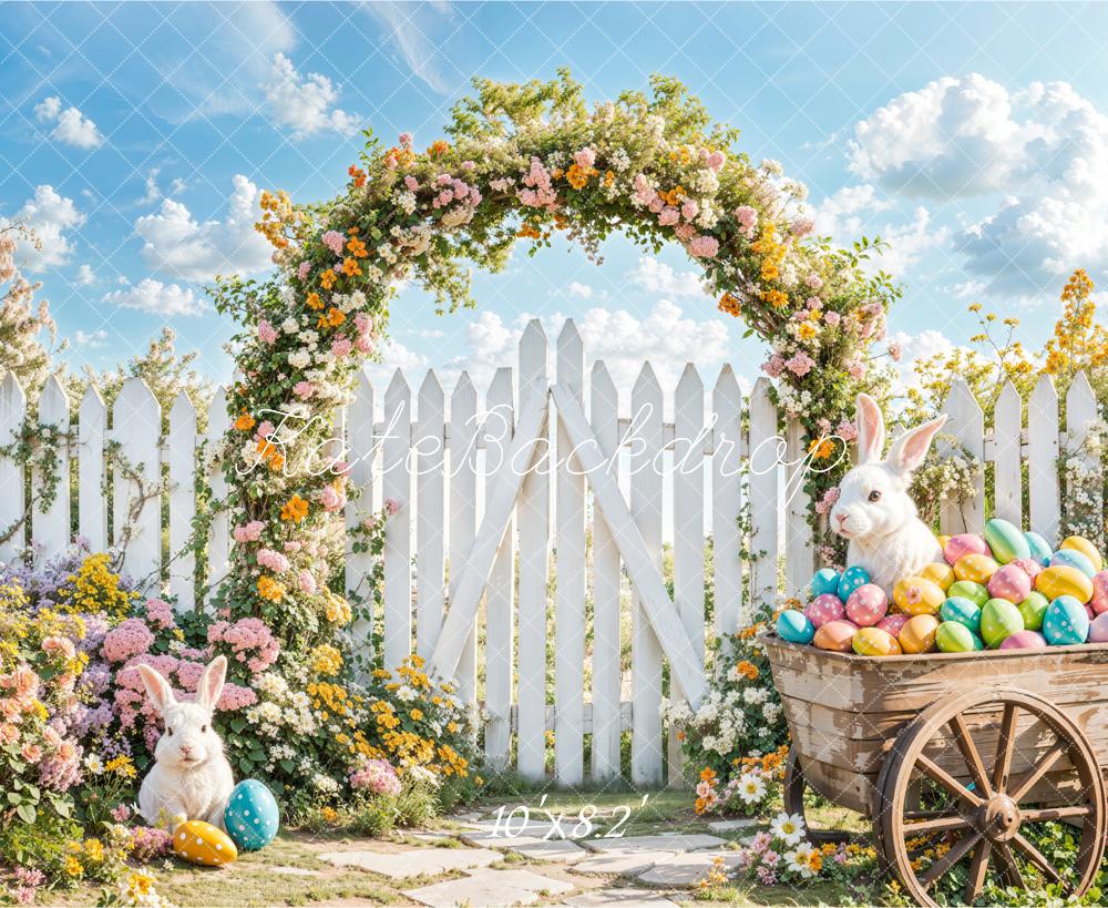 Kate Pâques Lapin Arche de Fleurs Clôture Toile de fond conçue par Emetselch - Kate Backdrop FR