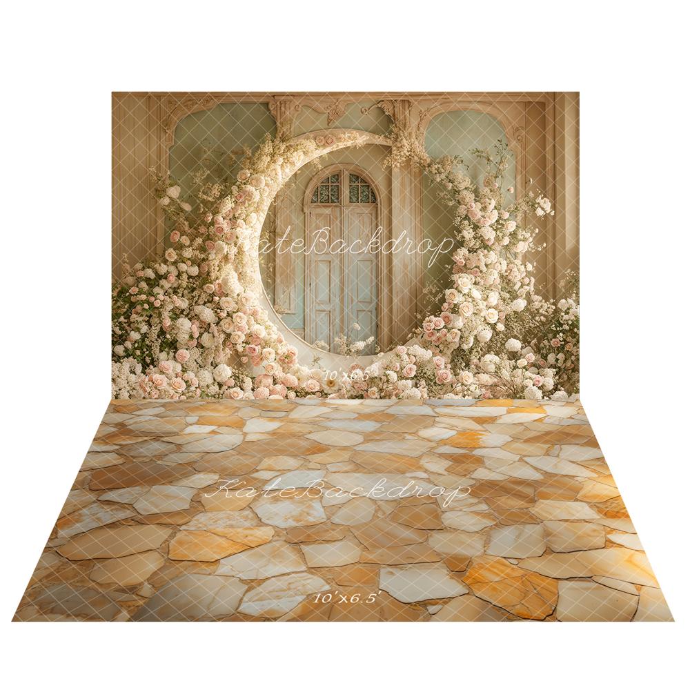 Kate Fête des mères Lune Fleurs Mariage Toile de fond+Jaune Pierre Sol Toile de fond - Kate Backdrop FR