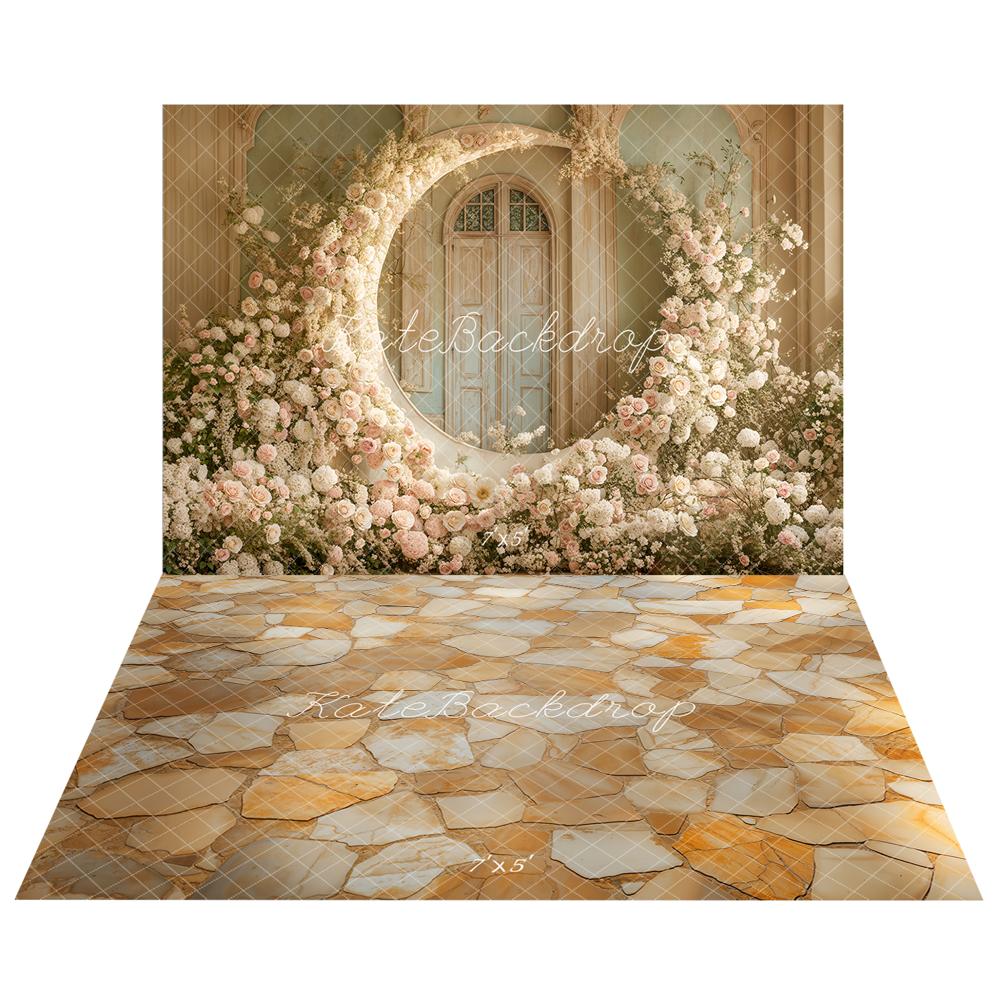 Kate Fête des mères Lune Fleurs Mariage Toile de fond+Jaune Pierre Sol Toile de fond - Kate Backdrop FR