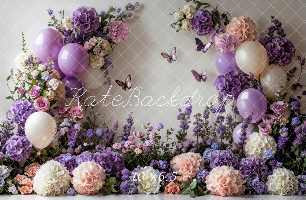 Kate Printemps Fleur Ballons Papillon Cake Smash Toile de fond conçue par Emetselch - Kate Backdrop FR