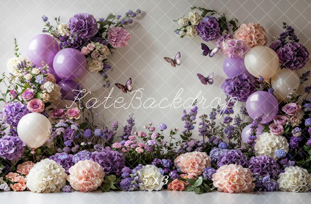 Kate Printemps Fleur Ballons Papillon Cake Smash Toile de fond conçue par Emetselch - Kate Backdrop FR
