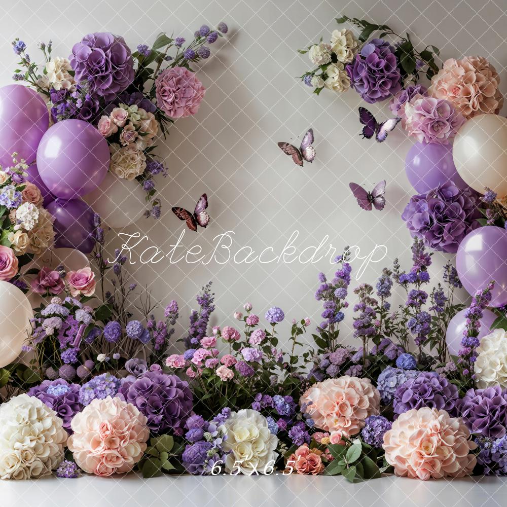 Kate Printemps Fleur Ballons Papillon Cake Smash Toile de fond conçue par Emetselch - Kate Backdrop FR