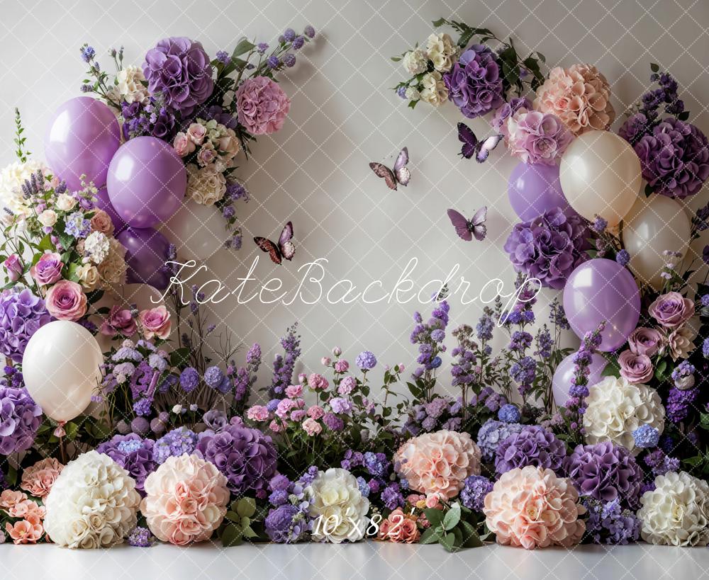 Kate Printemps Fleur Ballons Papillon Cake Smash Toile de fond conçue par Emetselch - Kate Backdrop FR